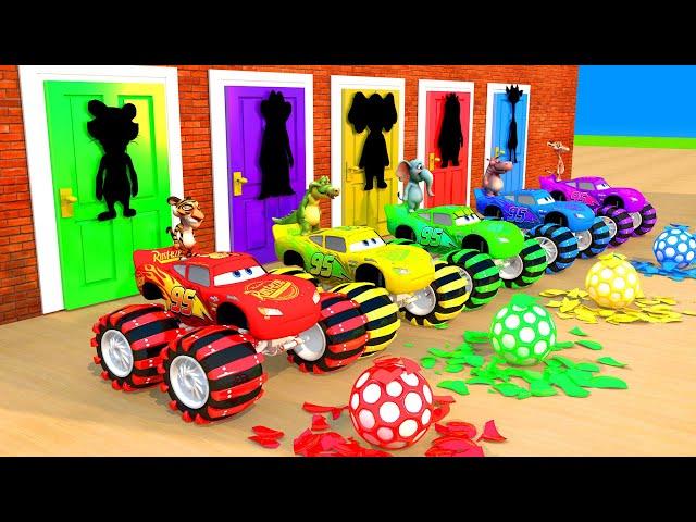 Paint Animals Cow, Tiger, McQueen, Crocodile, Hippo, Deer Fountain Crossing Animal Game