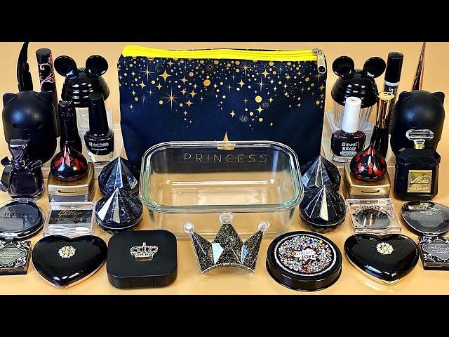 BLACK SLIME  Mixing makeup and glitter into Clear Slime. Satisfying Slime Videos 1080p.