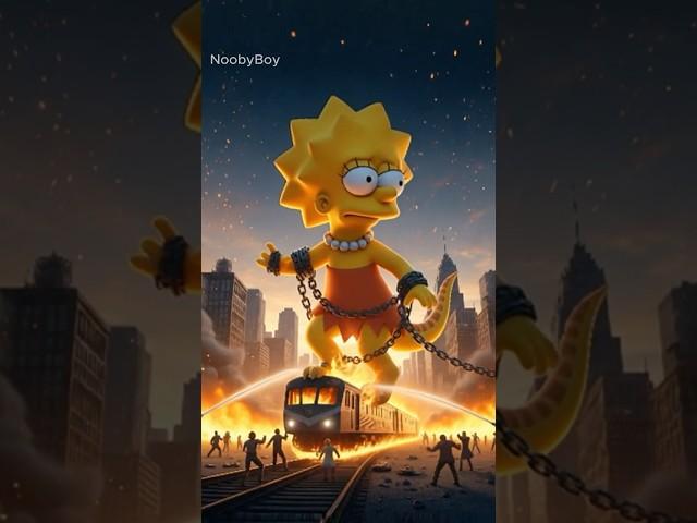 Giant Simpson Family evacuated from fire by giant train #simpsons #thesimpsons #excavator #shorts