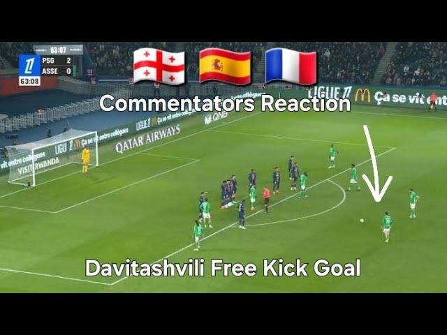 Zuriko Davitashvili Free Kick  ● Psg vs Saint Etienne 2:1 ● International Commentators Reactions