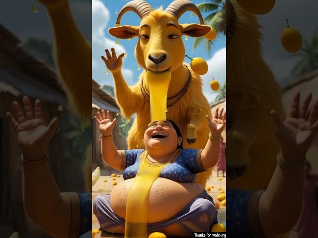 grandmother had Golden goat that gives lots of Mango juice .#ai #goat #viralvideo #shorts