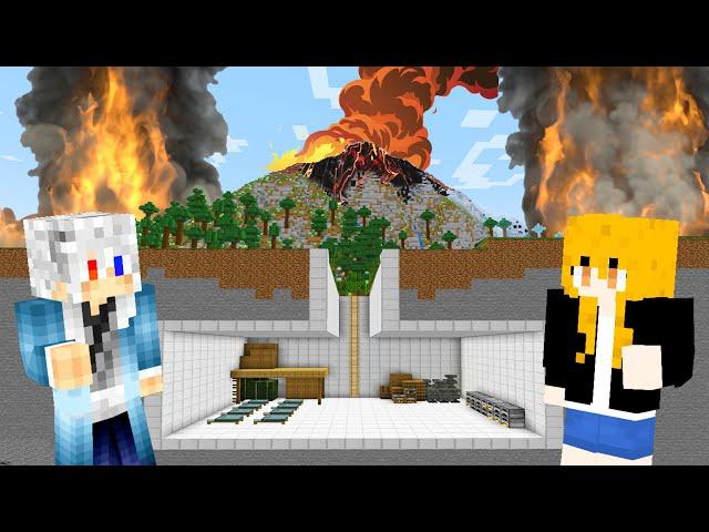 火山が噴火しそう... ！！地下ではぐれた友達をシェルターに避難させる冒険【マインクラフト】