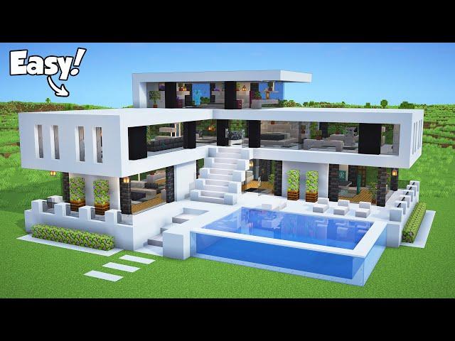 Minecraft: How to Build a Modern House Tutorial (Easy to follow) #52 - Interior in Description!