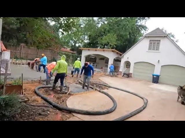 Pumping concrete to complete this outdoor project with Muddyfeet