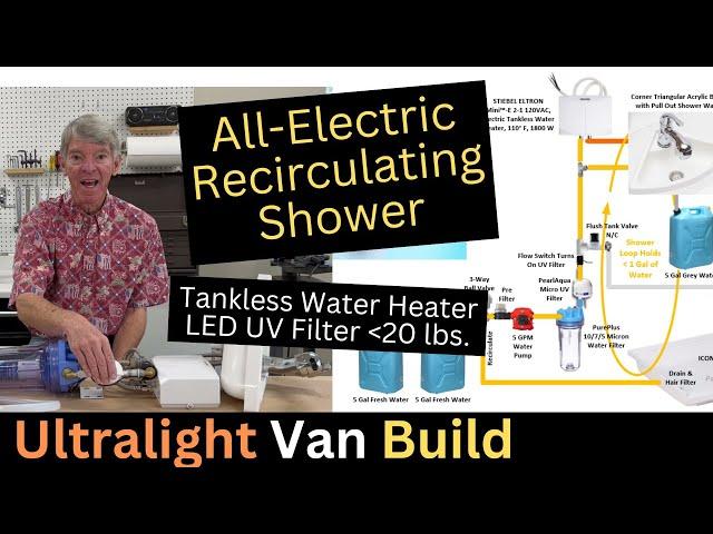 Camper Van All-Electric Recirculating Shower w/Tankless Water heater and LED UV Filter