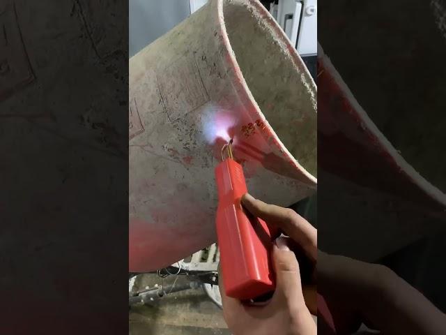 Plastic welding, a crack on a cement mixer.#HandsomeOrHandy ￼