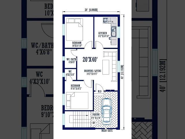 20x40 house plan | 20x40 house plan with car parking | 800 sqft house plan