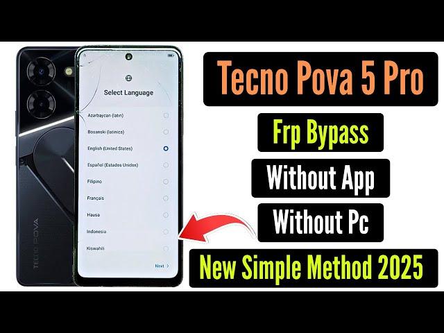Tecno pova 5 pro frp bypass android 12/13 without pc new simple method 2025