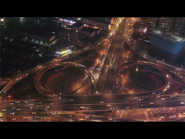 Aerial China:The Quanfu Overpass in Jinan, Shandong, criss-crossed in layers