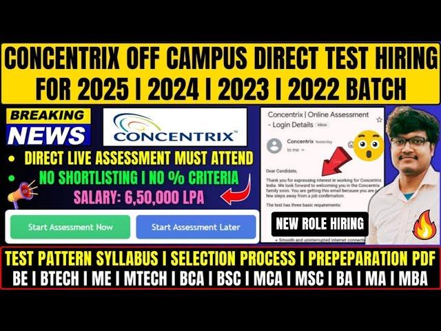 Concentrix Direct Test Hiring | Test Ongoing | OFF Campus Drive For 2025 | 2024 | 2023 | 2022 Batch