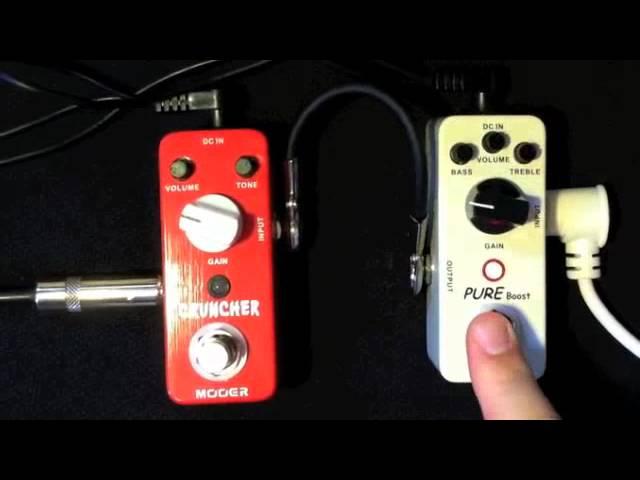 Mooer micro pedals, the Cruncher and Pure Boost STACKED