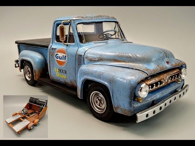 1953 Ford F100 Flathead w/ Race Trailer 1/25 Scale Model Kit Build How To Assemble Weather Fade Rust