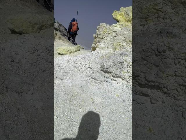 The rocky Sulphur-coloured summit of Mount Damavand Iran, the highest volcano in Asia at 5610m