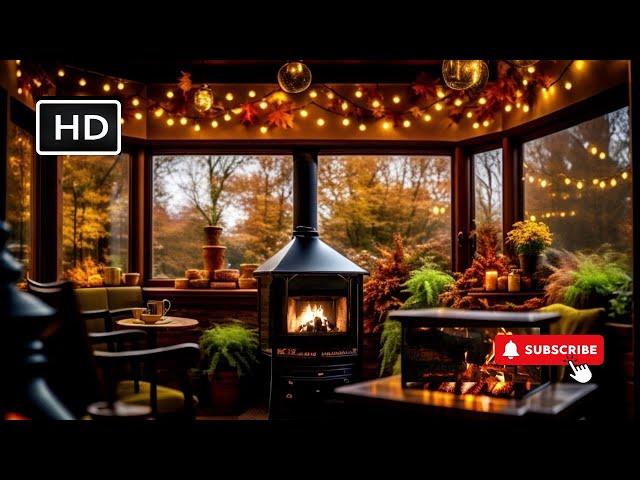 Cozy Fireplace Coffee Shop Ambiance | Autumn Vibes for Study, Relax, Work & Yoga | Fall Season