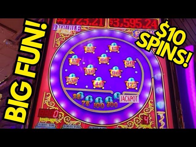 $10 MAX BET BONUS on THE NEW PINBALL SLOT MACHINE!  A WHOLE LOTTA GONG CASH SLOT MACHINE BONUSES