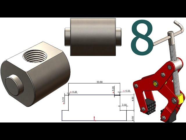 8-Project 49| Manual Clamp  |SolidWorks Tutorial: screw rod housing shaft nut -  M10x1