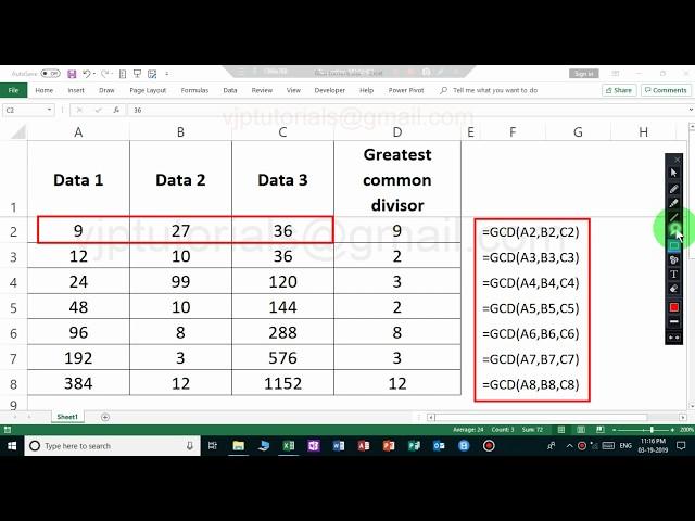 Gcd function example in excel