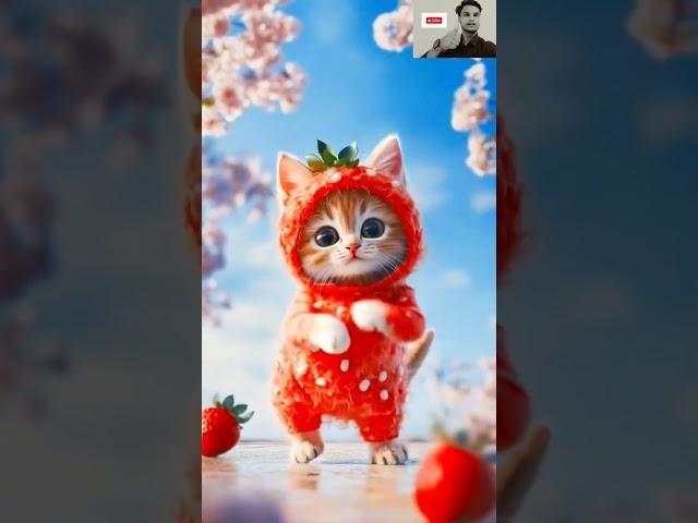  Cute White Cat red peel #cute  strawberry  Dudi dudi dum  dumCute kitten 222 #cat#shorts