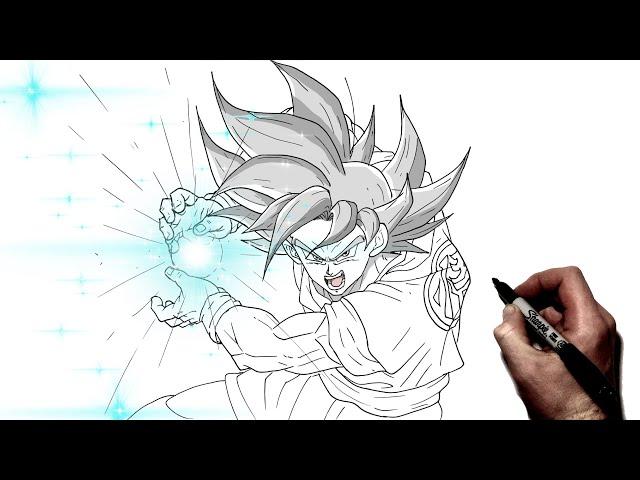 How To Draw Goku MUI Kamehameha | Step By Step | Dragon Ball