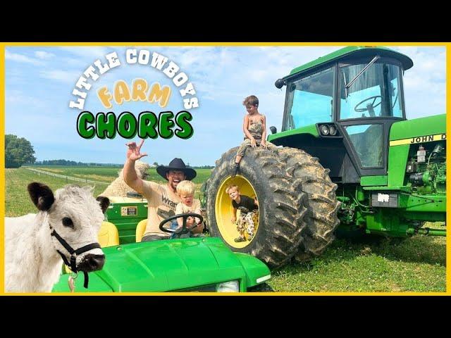 Little Cowboys Farm Chores with Lil Tex & Dolly! MINI COWS/DONKEY/BARNYARD/KIDS POWERWHEELS/TRACTOR