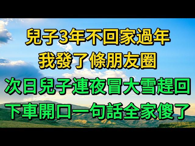 兒子3年不回家過年，我發了條朋友圈，次日兒子連夜冒大雪趕回，下車開口一句話全家傻了 | 柳梦微语