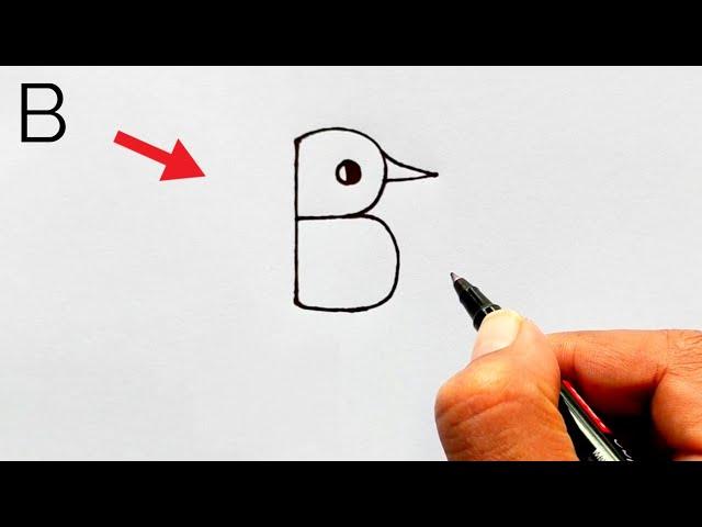 How to draw a Bird From Letter B | Bird Drawing Lesson Step by Step