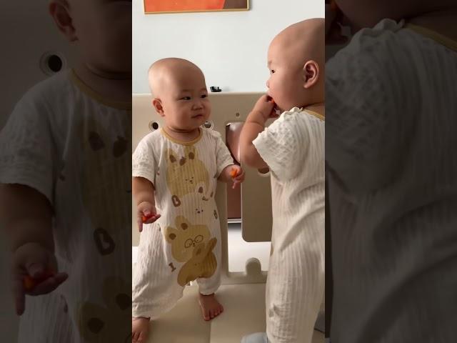 The Younger Bro Pretends To Feed His Twin Bro #baby #brotherheart #cute#cute twins #brothersbyheart