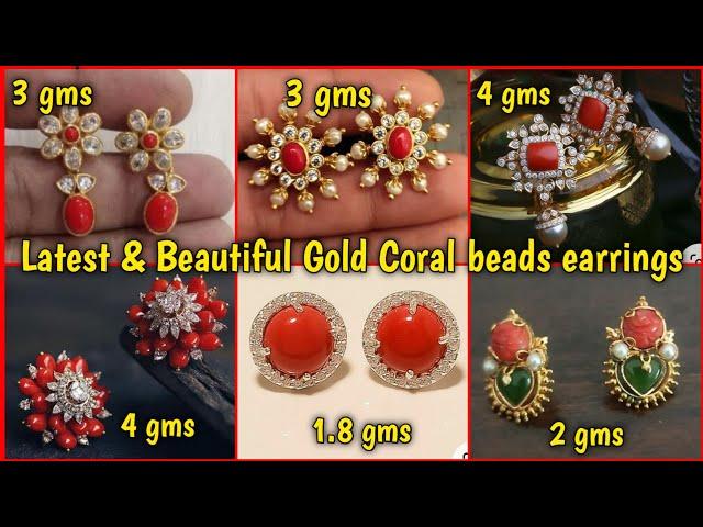 Beautiful gold coral stud/coral beads earrings designs/gold earrings designs 2023/gold earrings