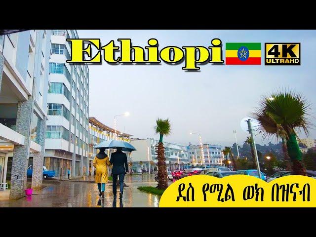 ወክ ከፒያሳ 4ኪሎ በዝናብ | Addis Ababa Walking Tour Piassa   [4K] Tourist attractiveness