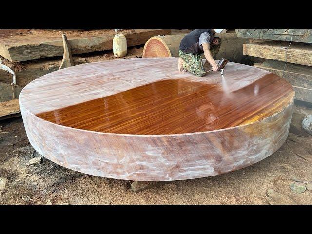 The Giant Round Table Was Cut From 2000 Year Old Wood Tree | Woodworking Project You Can Not Miss