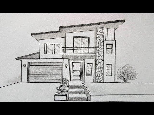 How to draw a house in one point perspective