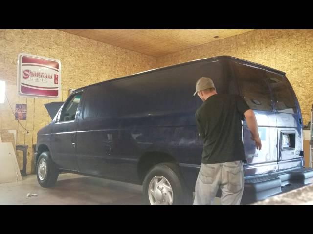 Cleaning a Ford van F-150 in preparation to wrap