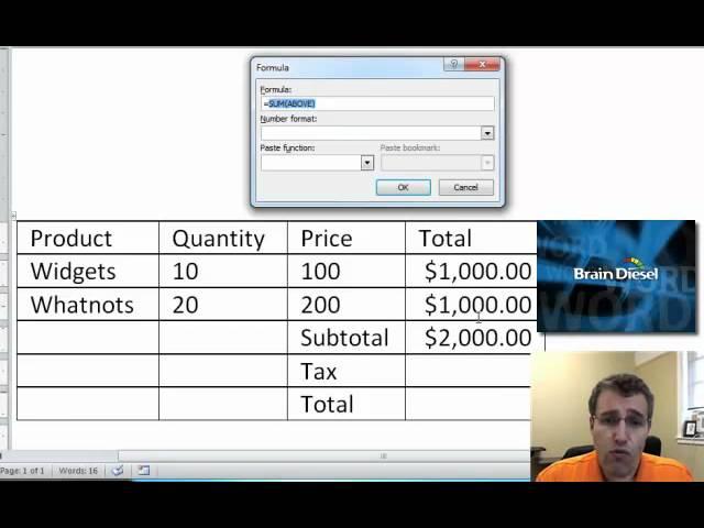 Word 2010-2007 Auto Update formulas in a table