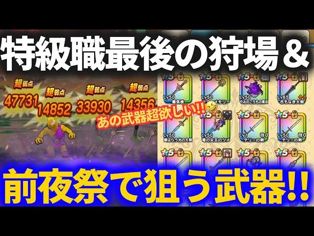 【ドラクエウォーク】特級職レベリング最後の狩場＆前夜祭で取るべき武器！！