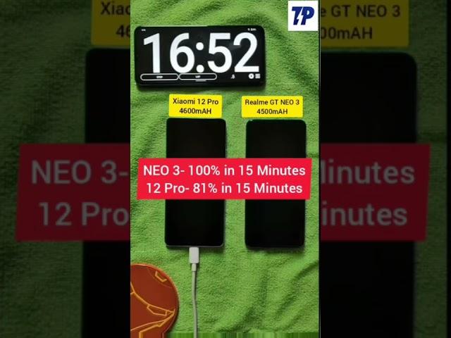 Xiaomi 12 Pro vs Realme GT NEO 3 charging test comparison. 120W vs 150W!