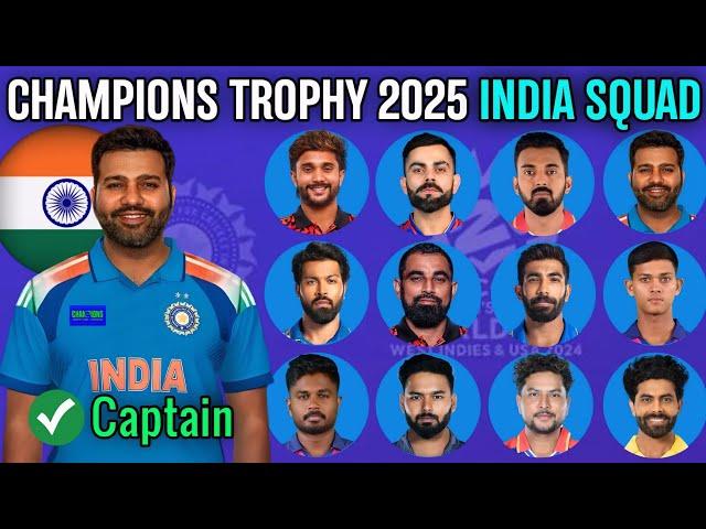 Champions Trophy 2025 | India 15 Members Team Squad | Team India Squad For ICC Champions Trophy 2025