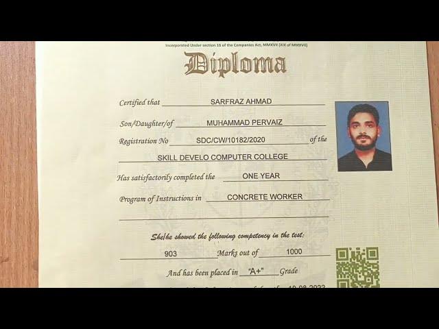 Concrete Worker 1 Year Diploma Online Record By CVPE