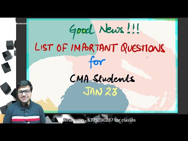 CMA Jan 2023 - List of Important Questions - Rajat Jain