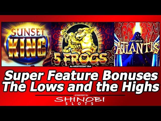 Super Features Free Spins Bonuses - Sunset King, 5 Frogs and Fortunes of Atlantis Slots