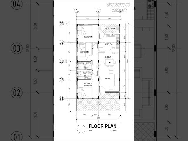 7m X 12m 3 Bedroom House plan (Request #2)