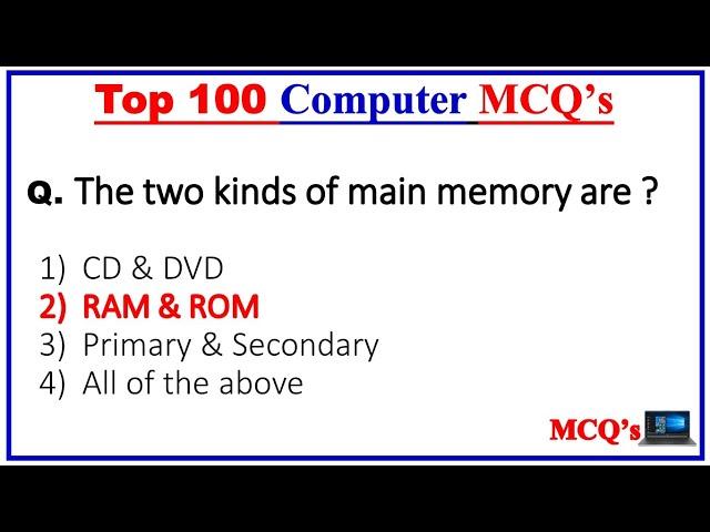 Top 100 Computer Fundamental MCQ | computer fundamental mcq questions with answers