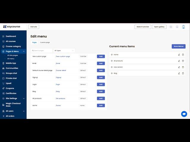 Create custom page and custom menu to your EzyCourse website