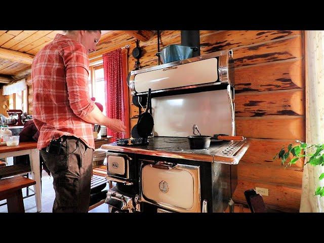 Cooking with a 90 Year Old Waffle Iron on a Wood Cookstove | Banana, Honey Caramel Waffles