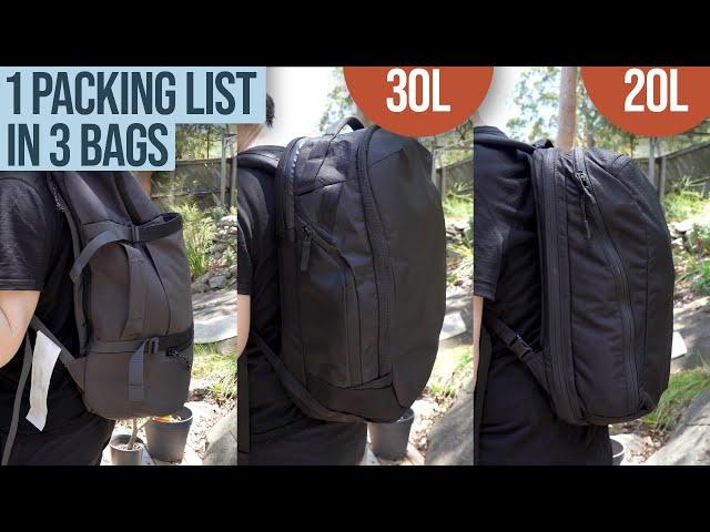 5kg (11lbs) Packing List in 3 Backpack Sizes & Weights