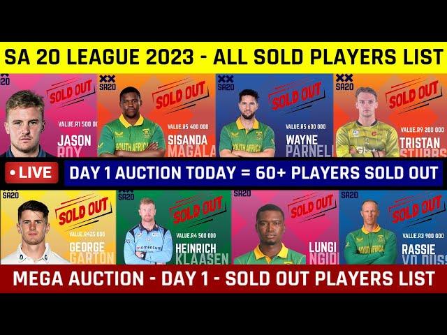 SA T20 League 2023 Mega Auction Day 1 Live - All Sold out Players List, Price, Teams & Indian Player