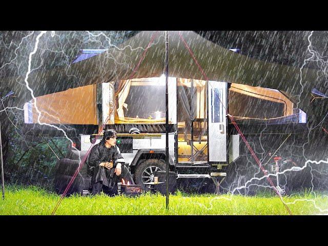 $9,900 Full-Automatic Tent Trailer Camping in the Rain  Awesome 3 Second Setup Awning