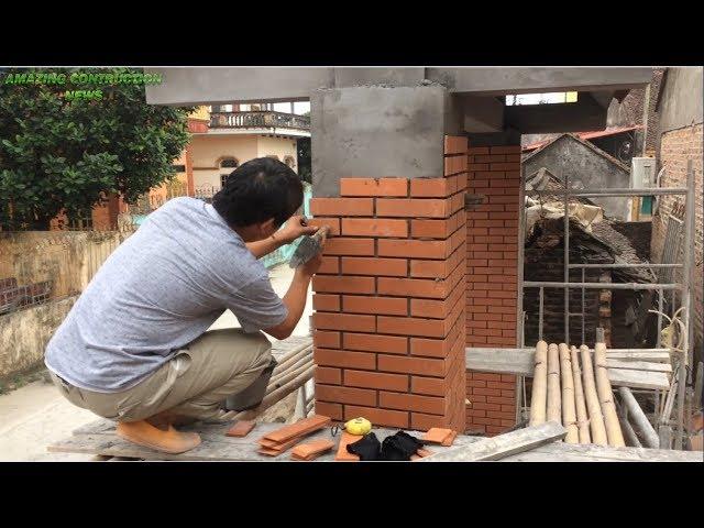 Technique Of Installing Each Traditional Terracotta Bricks On The Gate Column, Beautiful Easily