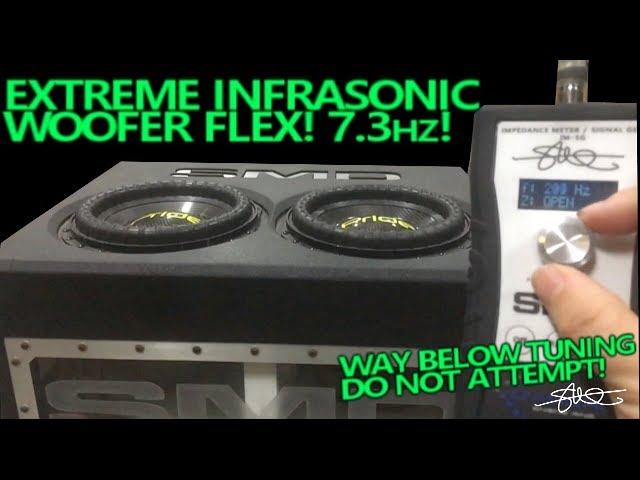 Extreme Infrasonic Subwoofer Flex! Bass Sweep Down to 7.3HZ! WAY BELOW TUNING DO NOT ATTEMPT!