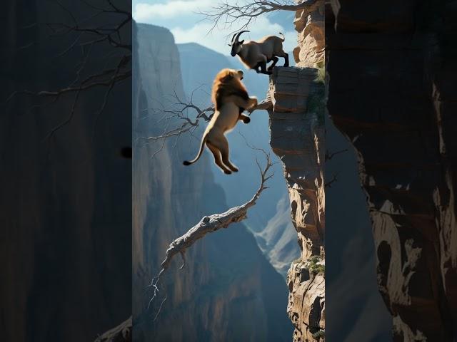  Lion Attacked Mountain Goat ️ #shorts #mountaingoat #goatlife #goat #lion #lionattack