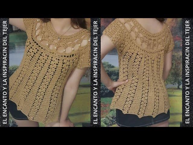 BONITA BLUSA SIN COSTURAS A CROCHET HURU TALLA 38 A 40 (PRIMERA PARTE MANGA CORTA)